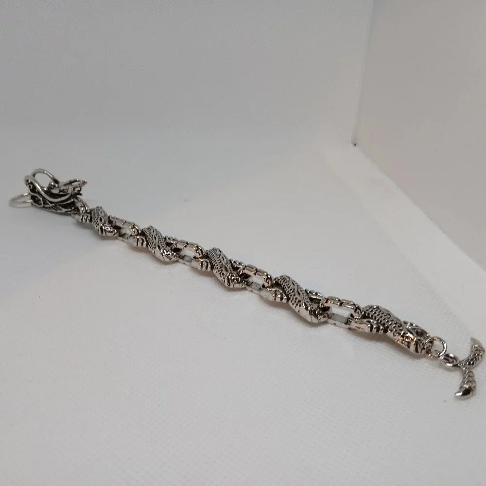 NWOT Silver Tone Metal Fashion Dragon Bracelet Jewelry Men Bling Hip Hop #33